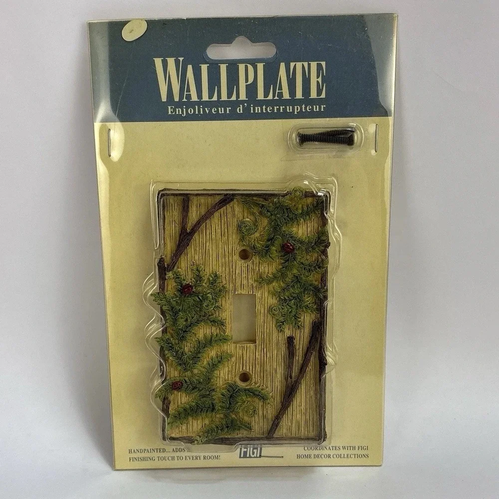 Figi Light Switch Wall Plate Evergreen Rustic 3D Handpainted Ladybugs NEW